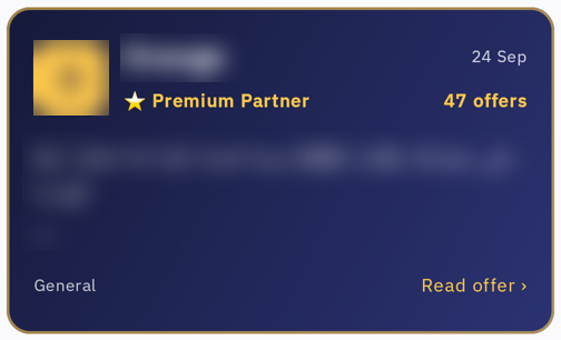 Premium Partner card: navy with a gold border and a solid Open offer button